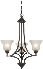 Benzara 3 Bulb Chandelier with Metal Frame and Smoked Glass Shade, Bronze