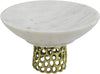 Benzara 14 Inches Marble Bowl with Honeycomb Metal Stand, White and Gold