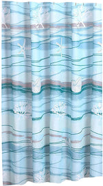 Benzara Maritsa 72 x 72 Inches Polyester Shower Curtain with Seashell and Coral Print, Blue
