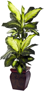 Nearly Natural 6731 45" Artificial Green Golden Dieffenbachia with Decorative Planter