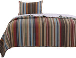Benzara Phoenix Fabric 2 Piece Twin Size Quilt Set with Striped Prints, Multicolor