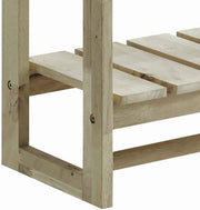 Benzara Wooden Shelf with 3 Slatted Racks and Trestle Base, Brown