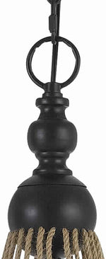 Benzara 6 Bulb Chandelier with Wooden and Scrolled Metal Frame, Brown and Black