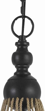 Benzara 6 Bulb Chandelier with Wooden and Scrolled Metal Frame, Brown and Black