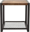 Benzara BM200119 23" Wood and Metal Side Table & Mesh Shelf, Brown & Black