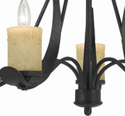 Benzara 5 Bulb Metal Frame Chandelier with Candle Lights, Black and Beige