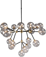 Benzara 20 Light Two Tone Glass and Metal Chandelier, Black and Gold