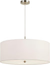 Benzara 3 Bulb Drum Shape Fabric Pendant Fixture with Diffuser, White