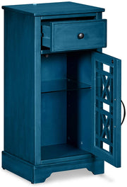 Benzara 1 Door Storage Wooden Accent Cabinet with X Shaped Design, Blue