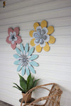Kalalou CMN1358 Set Of Three Painted Wood And Metal Wall Flowers