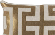 Benzara Embroidered Rectangular Fabric Throw Pillow, White and Gold