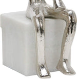 Benzara Metal Sitting Musicians Accent Decor with Marble Base, Set of 2, Silver
