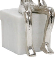 Benzara Metal Sitting Musicians Accent Decor with Marble Base, Set of 2, Silver