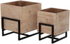 Benzara 15 inch Square Shaped Wooden Planter with Metal Frame Base, Set of 2,Brown
