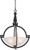 Benzara 3 Bulb Pendant Fixture with Geometrical Metal Frame and Glass Shade, Bronze