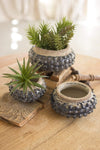 Kalalou CDL2090 Dark Blue Knobby Ceramic Planters Set of 3