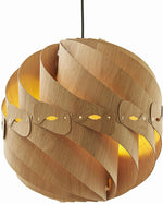 Benzara 60 Watt Swirl Design Wooden Ceiling Pendant, Oak Brown