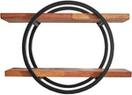 Benzara 2 Tier Oval Metal Encased Wooden Wall Display, Brown and Black