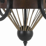 Benzara 6 Bulb Chandelier with Wooden and Scrolled Metal Frame, Brown and Black