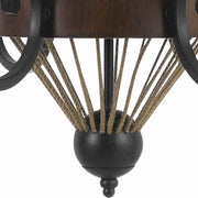 Benzara 6 Bulb Chandelier with Wooden and Scrolled Metal Frame, Brown and Black