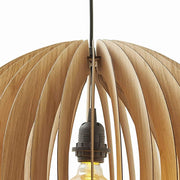 Benzara 60 Watt Caged Dome Shape Wooden Ceiling Pendant, Oak Brown