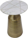 Benzara 24 Inches Round Marble Top Metal Base Side Table, White and Brass