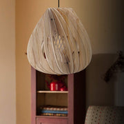 Benzara 60 Watt Aryballos Shape Wooden Ceiling Pendant, Oak Brown