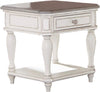 Benzara Cottage End Table with Open Shelf and Turned Legs, Antique White and Brown