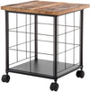 Benzara Wood and Metal File Cabinet with Grid Base and Wheels, Brown and Black