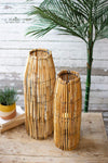 Kalalou CJAL1014 Set of Two Tall Cane Lanterns with Glass Inserts