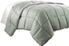 Benzara Cork Queen Comforter with Vertical Stripes and Stitched Details, Green