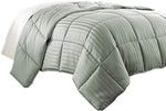 Benzara Cork Queen Comforter with Vertical Stripes and Stitched Details, Green