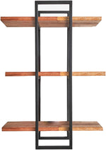 Benzara 3 Tier Wood and Metal Frame Wall Display with Tubular Frame, Brown and Black