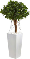 Nearly Natural 9067 45" Artificial Green Ficus Tree in White Tower Planter