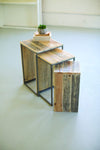 Kalalou CQ7431 Set Of Three Recycled Wood And Metal Waterfall Side Tables
