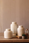 Kalalou CPH2939 Set Of 3 Ivory Ceramic Canisters With Geometric Pattern