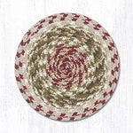 Earth Rugs C-24 Olive/Burgundy/Gray Round Coaster 4``x4``