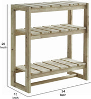 Benzara Wooden Shelf with 3 Slatted Racks and Trestle Base, Brown