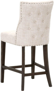 Benzara Fabric Upholstered Wooden Counter Stool with Nailhead, Brown and White
