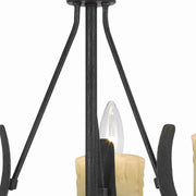 Benzara 3 Bulb Metal Frame Chandelier with Candle Lights, Black and Beige