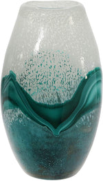 Benzara 12 Inches Glass Vase with 3D Petal Design, Green and Clear