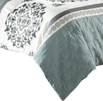 Benzara 7 Piece King Polyester Comforter Set with Floral Details, Blue and Gray