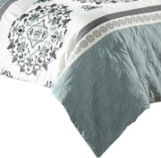 Benzara 7 Piece King Polyester Comforter Set with Floral Details, Blue and Gray