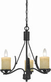 Benzara 3 Bulb Metal Frame Chandelier with Candle Lights, Black and Beige