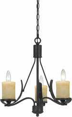Benzara 3 Bulb Metal Frame Chandelier with Candle Lights, Black and Beige
