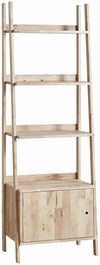 Benzara Three Tier Wooden Ladder Shelf with Storage Compartment, Light Brown