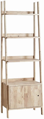 Benzara Three Tier Wooden Ladder Shelf with Storage Compartment, Light Brown