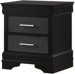 Benzara 2 Drawer Wooden Nightstand with Horizontal Pull and Studded Accent, Black