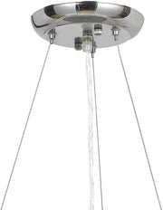 Benzara 3 Bulb Drum Shape Metal and Glass Pendant with Diffuser, Silver and Clear