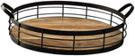Benzara Raised Grid Design Wood and Metal Frame Round Tray, Black and Brown
